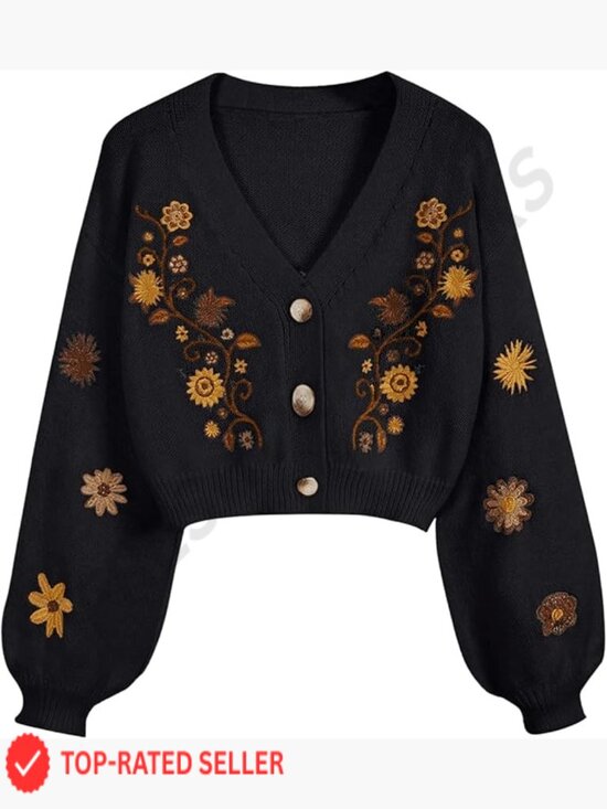 Sweaters - Floral Boho Cropped Cardigan Sweater Cottagecore Western Embroidery Button Down